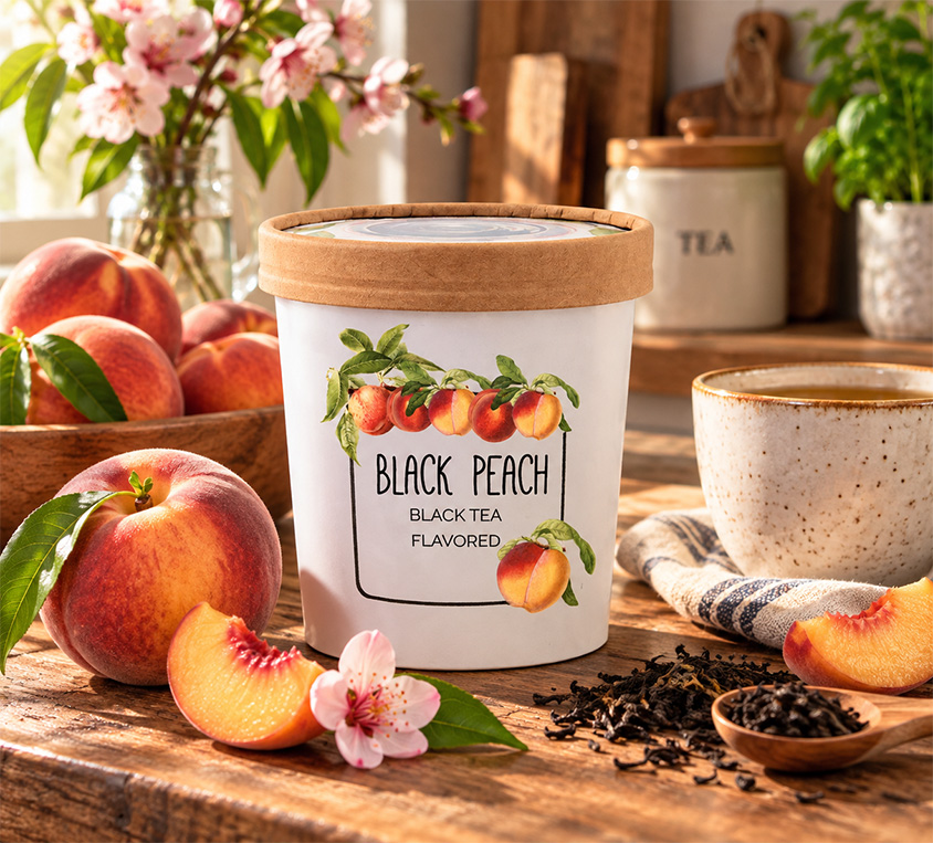 Black Peach Leo Tea – czarna herbata brzoskwiniowa w kubku tekturowym 70g